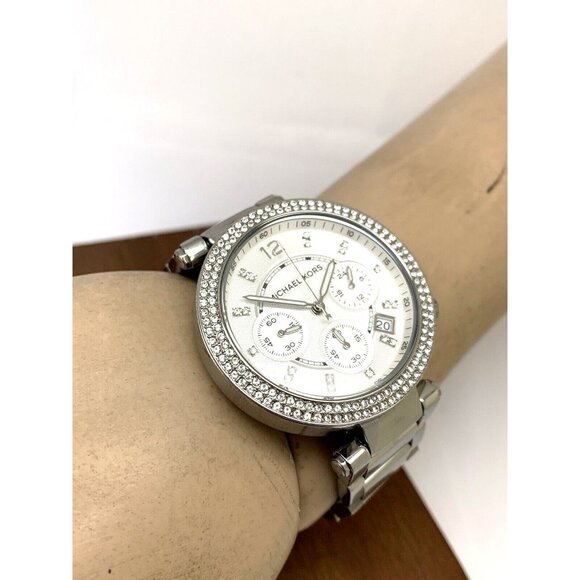 Michael Kors Women's Watch MK5353 Parker Silver Steel Chronograph Gemmed USED - Picture 5 of 14